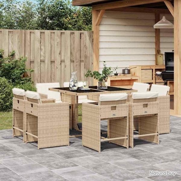Ensemble � manger de jardin et coussins 9 pcs beige Poly rotin