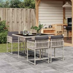 Ensemble &agrave; manger de jardin et coussins 5 pcs gris clair rotin