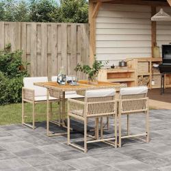 Ensemble &agrave; manger de jardin avec coussins 5pcs Beige poly rotin