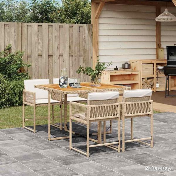 Ensemble � manger de jardin avec coussins 5pcs Beige poly rotin