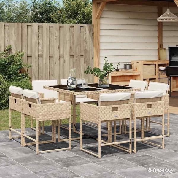 Ensemble � manger de jardin et coussins 9 pcs beige Poly rotin
