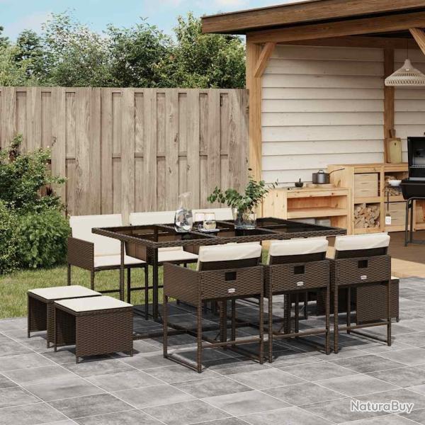 Ensemble � manger de jardin et coussins 11 pcs marron rotin