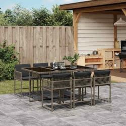 Ensemble &agrave; manger de jardin et coussins 7 pcs gris rotin