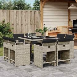 Ensemble &agrave; manger de jardin et coussins 9 pcs gris clair rotin