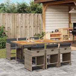 Ensemble &agrave; manger de jardin et coussins 7 pcs gris rotin