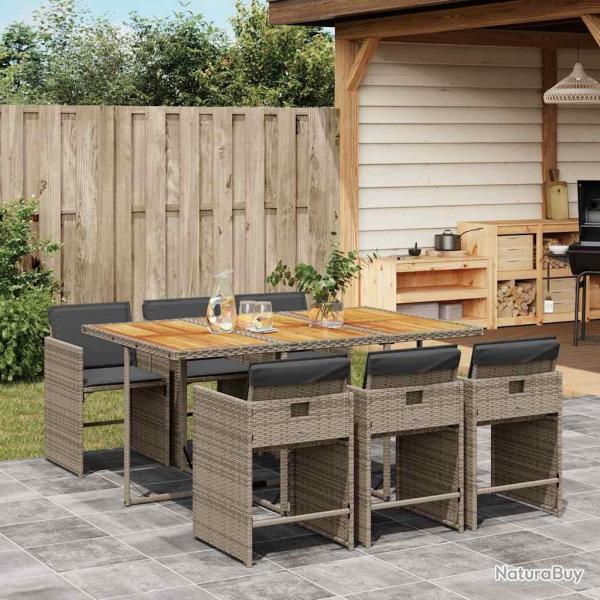 Ensemble � manger de jardin et coussins 7 pcs gris rotin