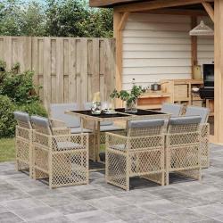Ensemble &agrave; manger de jardin et coussins 9 pcs m&eacute;lange beige