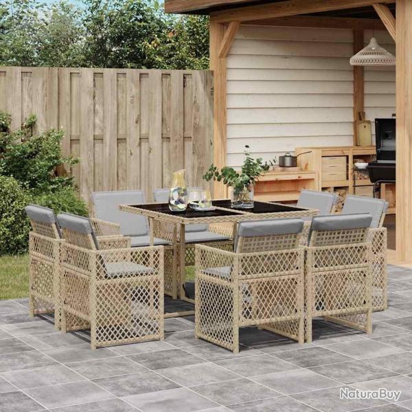 Ensemble � manger de jardin et coussins 9 pcs m�lange beige