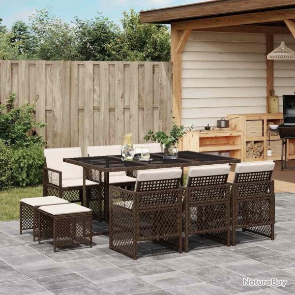 Ensemble � manger de jardin et coussins 11 pcs marron rotin