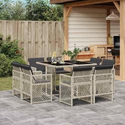 Ensemble &agrave; manger de jardin et coussins 9 pcs gris clair rotin