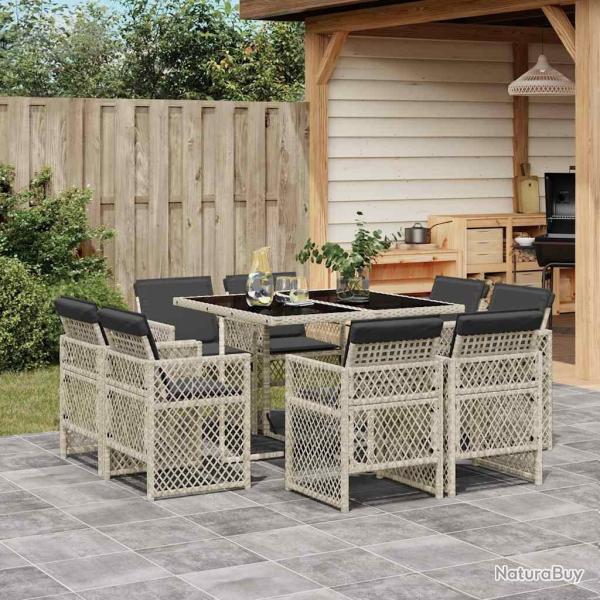 Ensemble � manger de jardin et coussins 9 pcs gris clair rotin