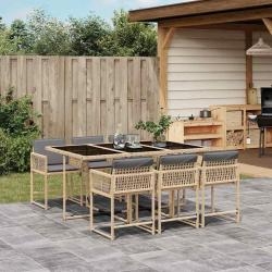 Ensemble &agrave; manger de jardin coussins 7 pcs m&eacute;lange beige rotin