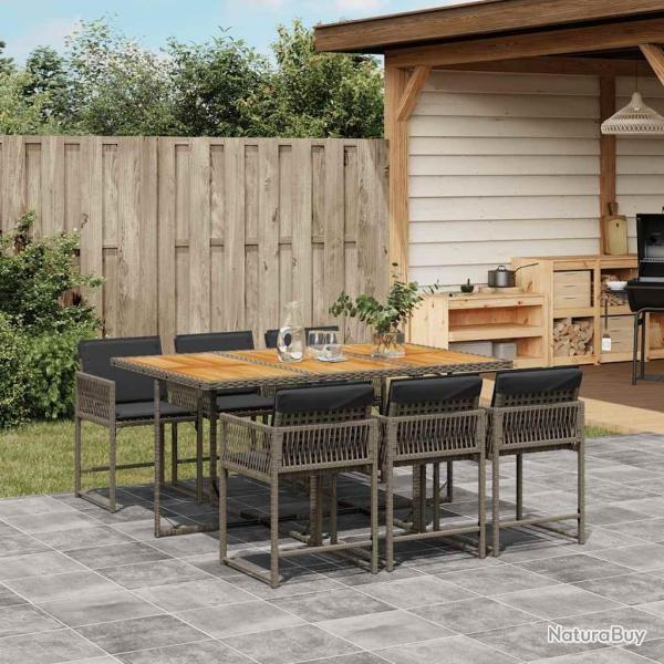 Ensemble � manger de jardin et coussins 7 pcs gris rotin