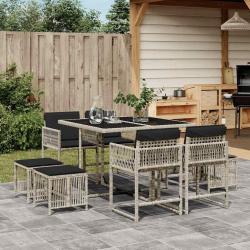 Ensemble &agrave; manger de jardin et coussins 9 pcs gris clair rotin