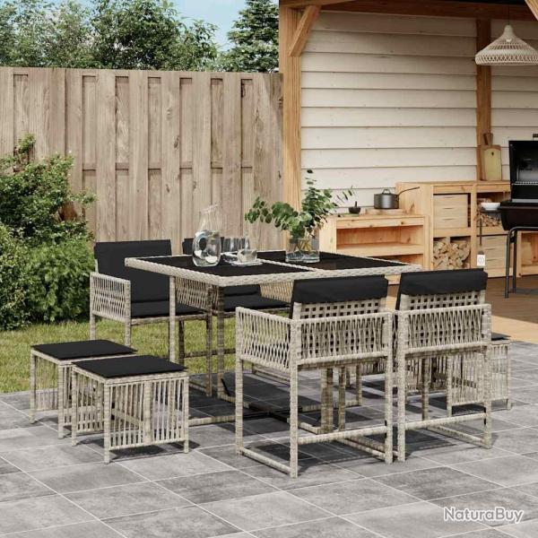 Ensemble � manger de jardin et coussins 9 pcs gris clair rotin