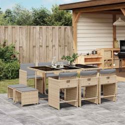 Ensemble &agrave; manger de jardin et coussins 11 pcs m&eacute;lange beige