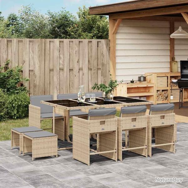 Ensemble � manger de jardin et coussins 11 pcs m�lange beige