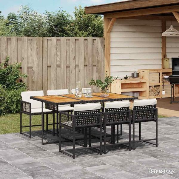 Ensemble � manger de jardin coussins 7pcs Noir R�sine tress�e