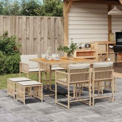 Ensemble &agrave; manger de jardin et coussins 9 pcs beige Poly rotin