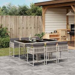 Ensemble &agrave; manger de jardin et coussins 7 pcs gris clair rotin