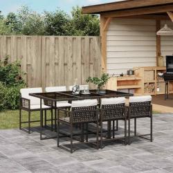 Ensemble &agrave; manger de jardin et coussins 7 pcs marron rotin