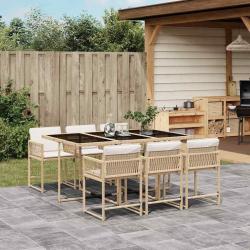 Ensemble &agrave; manger de jardin et coussins 7 pcs beige poly rotin