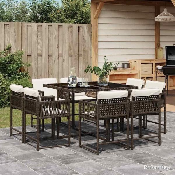 Ensemble � manger de jardin et coussins 9 pcs marron poly rotin