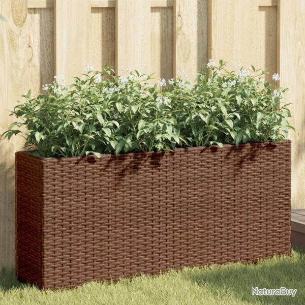 Jardini�res avec 2 pots 2 pcs marron 90x20x40 cm r�sine tress�e
