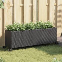 Jardini&egrave;res et roulettes 2 pcs noir 107x32x38 cm r&eacute;sine tress&eacute;e