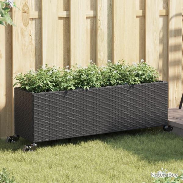 Jardini�res et roulettes 2 pcs noir 107x32x38 cm r�sine tress�e