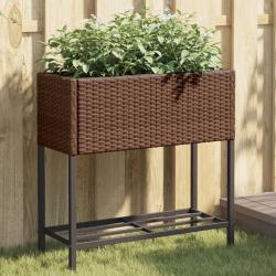 Jardini&egrave;res avec &eacute;tag&egrave;re 2 pcs brun 70x28x70 cm r&eacute;sine tress&eacute;e