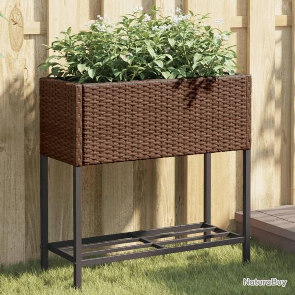 Jardini�res avec �tag�re 2 pcs brun 70x28x70 cm r�sine tress�e