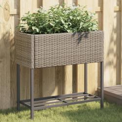 Jardini&egrave;res avec &eacute;tag&egrave;re 2 pcs gris 70x28x70 cm r&eacute;sine tress&eacute;e