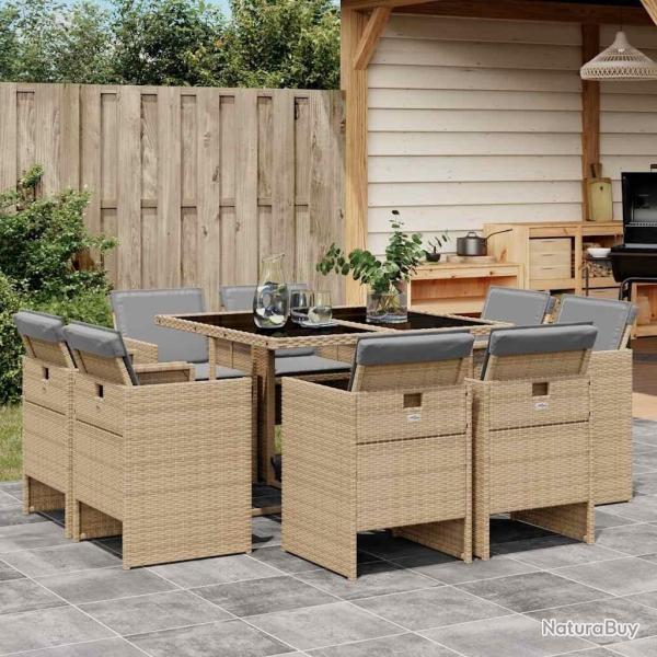 Ensemble � manger de jardin et coussins 9 pcs m�lange beige