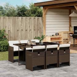 Ensemble &agrave; manger de jardin et coussins 7 pcs marron rotin