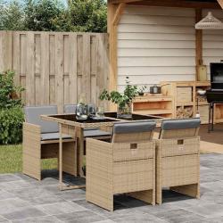 Ensemble &agrave; manger de jardin coussins 5 pcs m&eacute;lange beige rotin