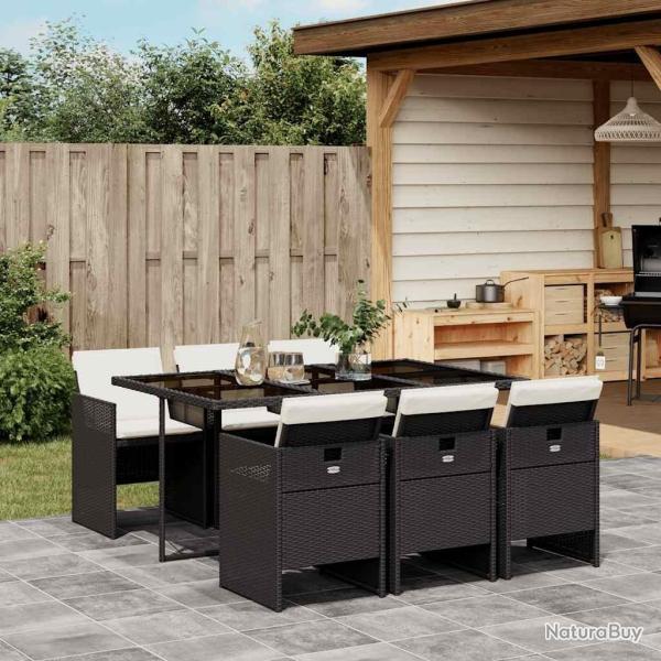 Ensemble � manger de jardin coussins 7pcs Noir R�sine tress�e