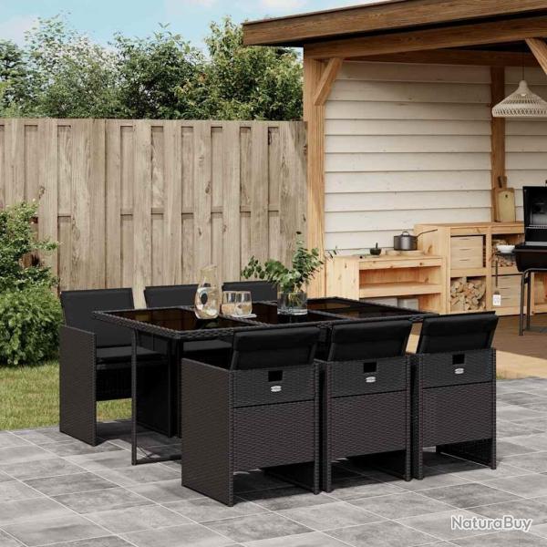 Ensemble � manger de jardin coussins 7pcs Noir R�sine tress�e