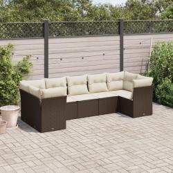 Salon de jardin avec coussins 7 pcs marron r&eacute;sine tress&eacute;e