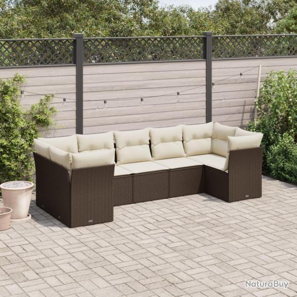 Salon de jardin avec coussins 7 pcs marron r�sine tress�e