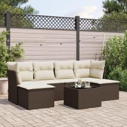 Salon de jardin avec coussins 7 pcs marron r&eacute;sine tress&eacute;e
