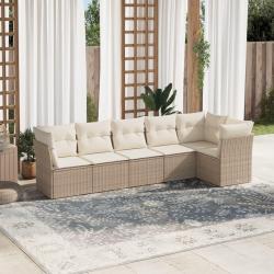 Salon de jardin avec coussins 6 pcs beige r&eacute;sine tress&eacute;e