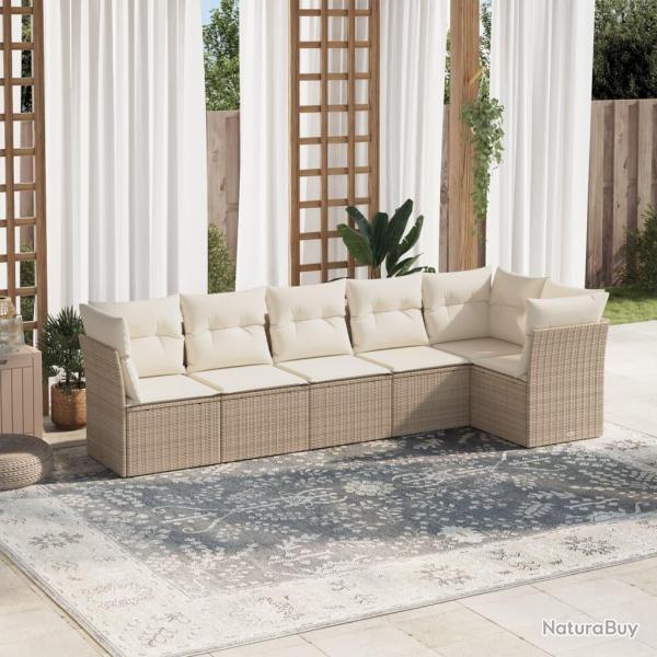 Salon de jardin avec coussins 6 pcs beige r�sine tress�e