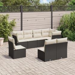 Salon de jardin 8 pcs avec coussins noir r&eacute;sine tress&eacute;e