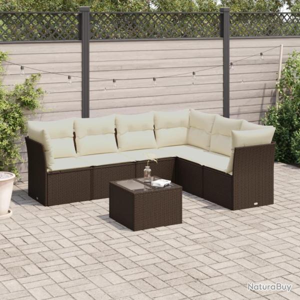 Salon de jardin avec coussins 7 pcs marron r�sine tress�e
