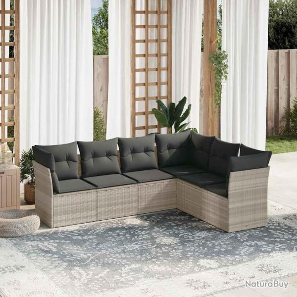 Salon de jardin 6 pcs avec coussins gris clair r�sine tress�e