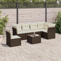 Salon de jardin avec coussins 7 pcs marron r&eacute;sine tress&eacute;e