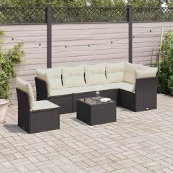 Salon de jardin 7 pcs avec coussins noir r&eacute;sine tress&eacute;e