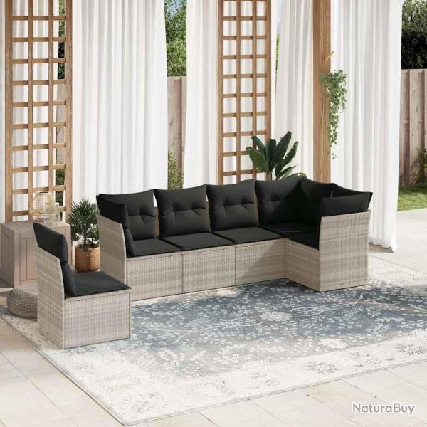 Salon de jardin 6 pcs avec coussins gris clair r�sine tress�e
