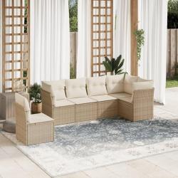 Salon de jardin avec coussins 6 pcs beige r&eacute;sine tress&eacute;e